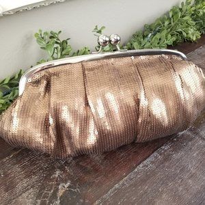 Vintage Style Large Bronze Sequin Cocktail Purse with Kisslock Closure